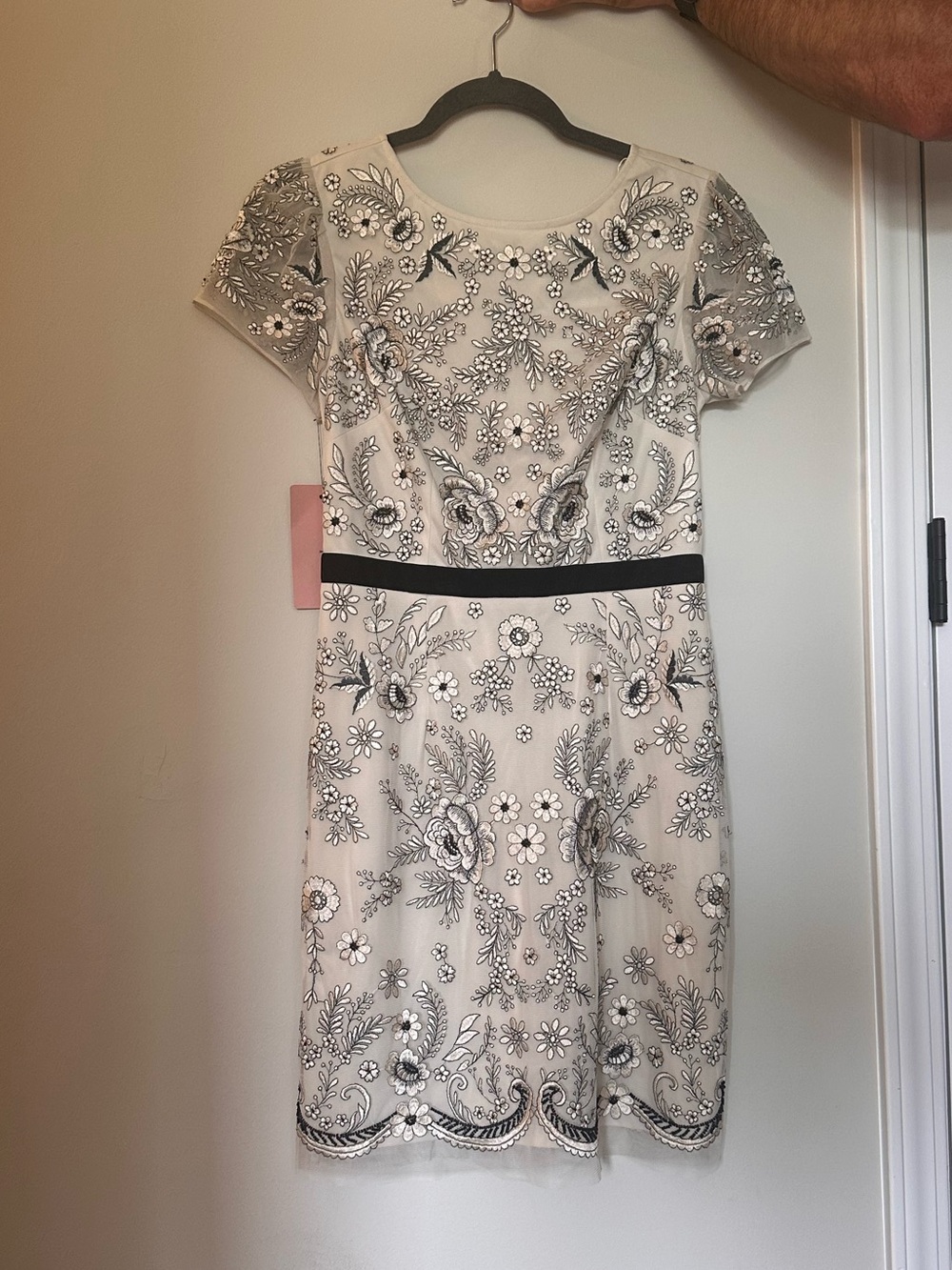 BHLDN Ivory and Black Embroidered Midi Dress